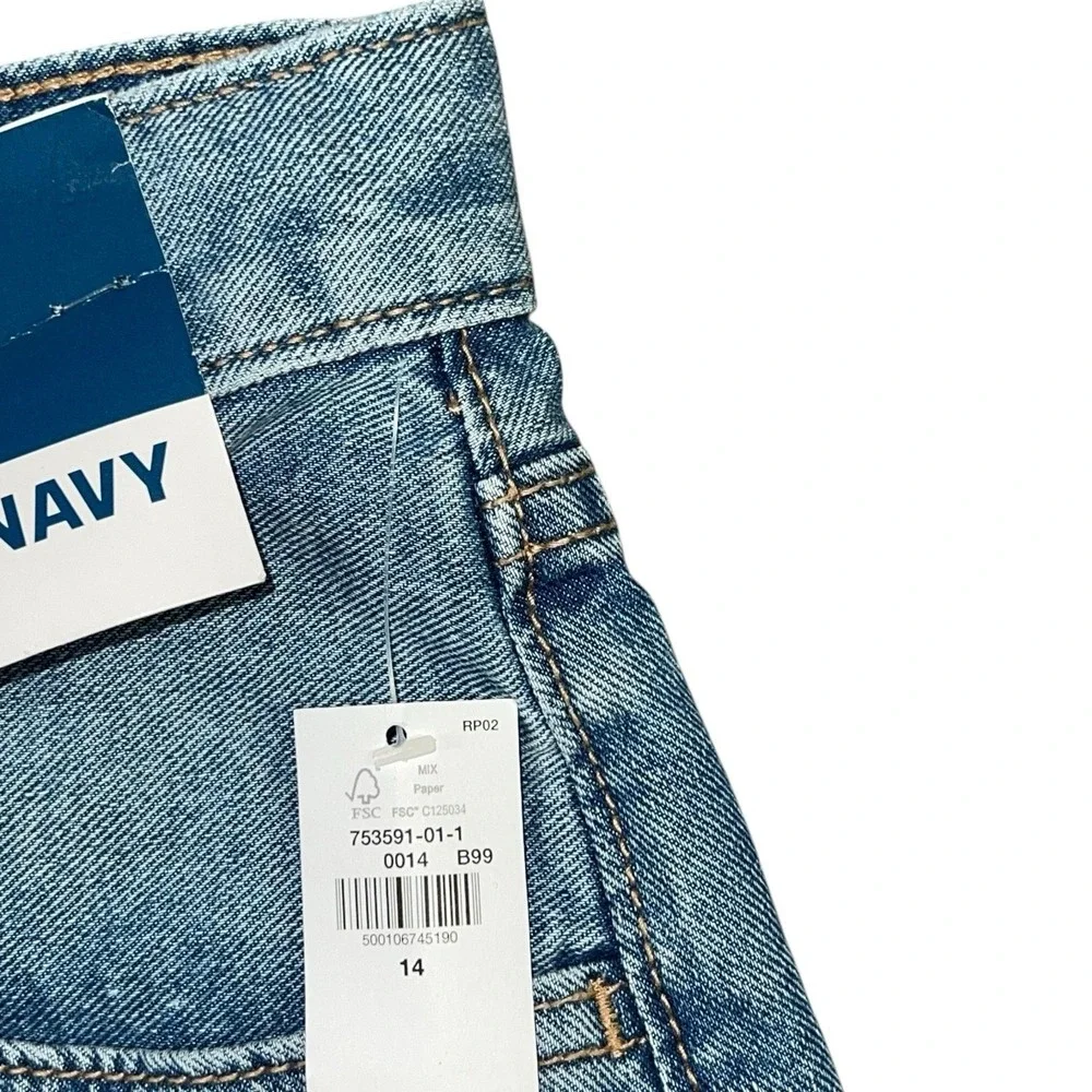 Old Navy Girls Jeans 14 Slouchy Straight High Rise Light Wash Adjustable Waist